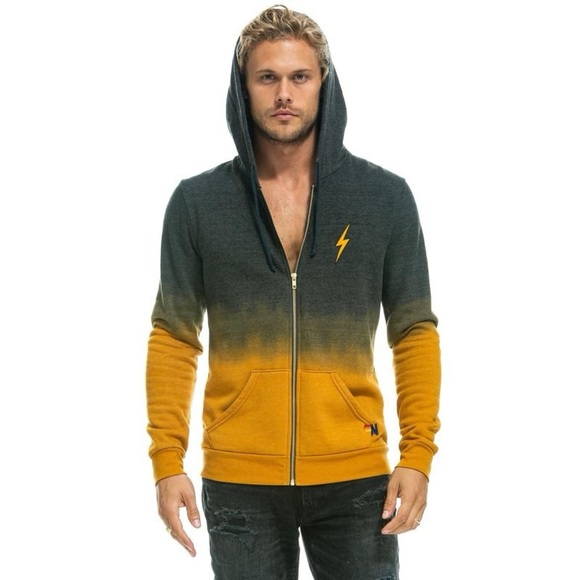 Aviator Nation Unisex FADED BOLT EMBROIDERY HOODIE | NUGGET GOLD // CHARCOAL 🖤 - Picture 2 of 16